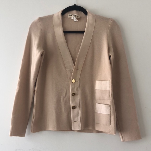 Vintage Salvatore Ferragamo 100% wool mini pocket v-neck cardigan blazer sweater